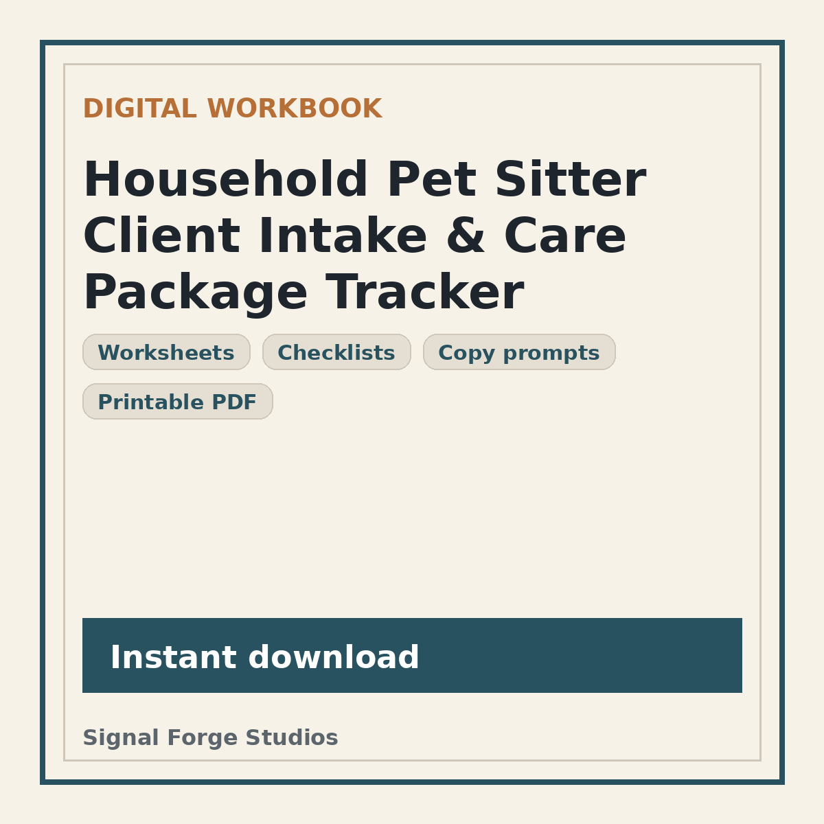 Household Pet Sitter Client Intake & Care Package Tracker preview