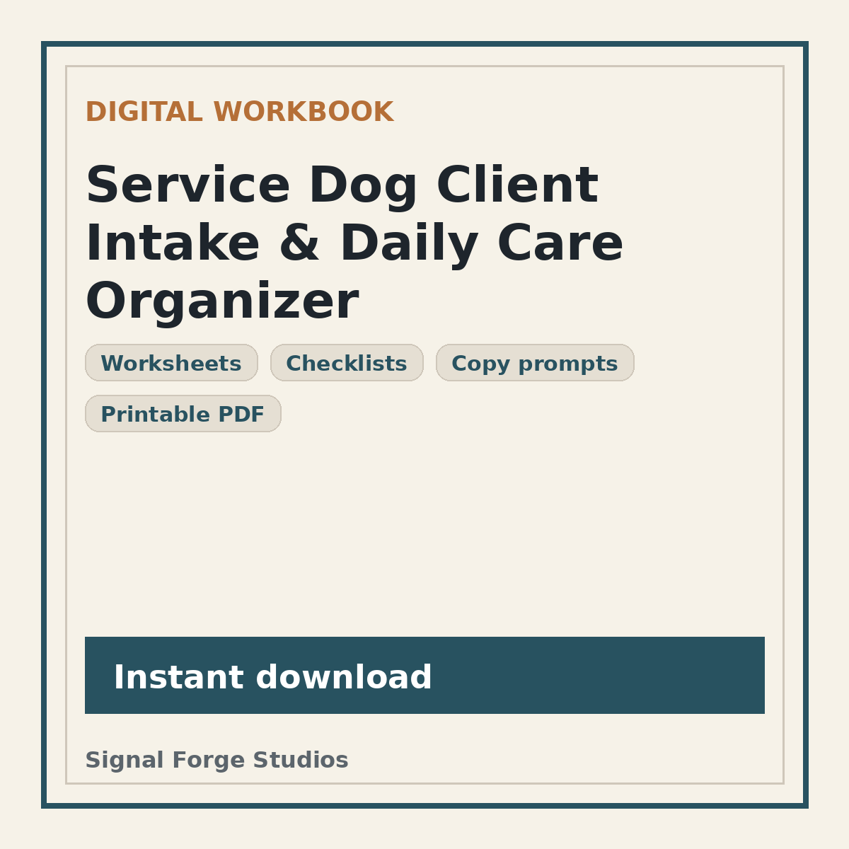 Service Dog Client Intake & Daily Care Organizer preview
