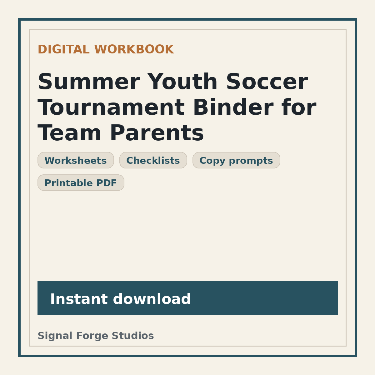 Summer Youth Soccer Tournament Binder for Team Parents preview